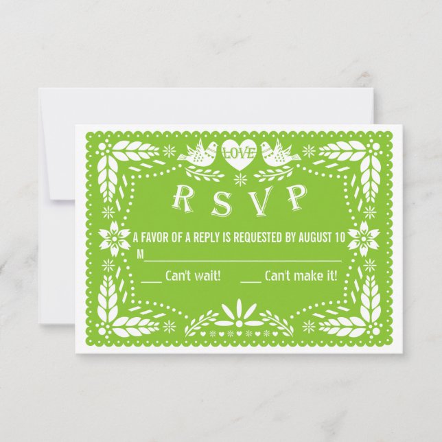Papel picado liebt Vögel Grüne Hochzeit RSVP Antwo (Vorderseite)