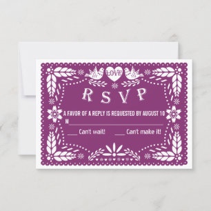 Papel picado liebt Vögel lila Hochzeitsantwort RSV RSVP Karte