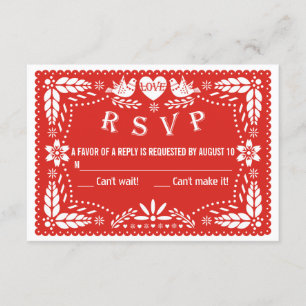 Papel picado liebt Vögel Rote Hochzeit RSVP Antwor Karte