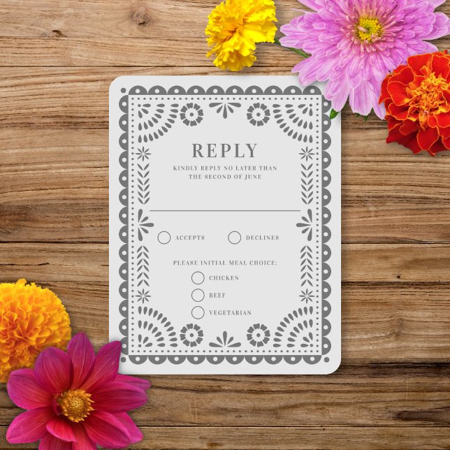 Papel Picado Light Gray | RSVP-Karte für Hochzeits RSVP Karte (Von Creator hochgeladen)