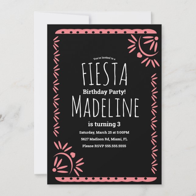 Papel Picado Mexican Birthday Fiesta Floral Border Einladung (Vorderseite)