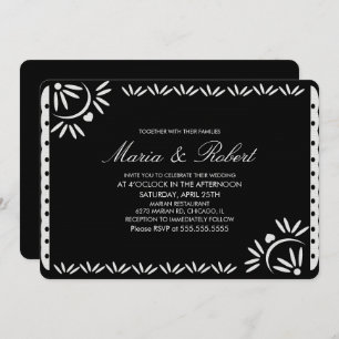 Papel Picado Mexican Botanical Wedding Black Einladung