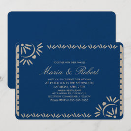 Papel Picado Mexican Botanical Wedding Blue Einladung