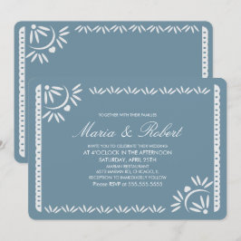 Papel Picado Mexican Botanical Wedding Blush Blue Einladung