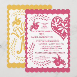 Papel Picado Mexican Fiesta Pink Yellow Wedding  Einladung