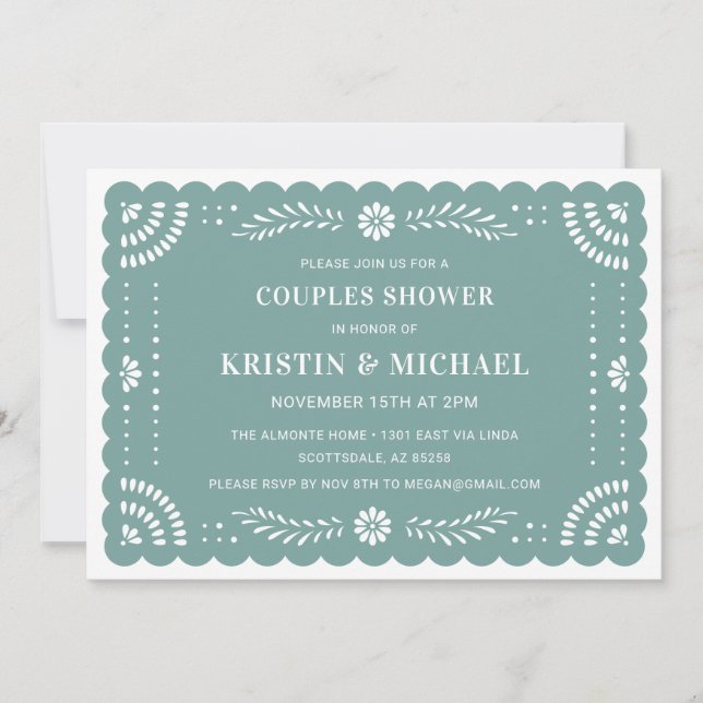 Papel Picado Mexikanische Paare Einladung (Vorderseite)