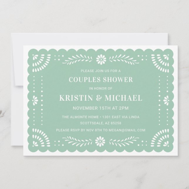 Papel Picado Mexikanische Paare Einladung (Vorderseite)