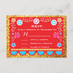 Papel Picado mexikanischer Fiesta UAWG-GoldGlitter RSVP Karte