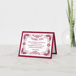 Papel picado Mexikanisches Pburgund Rot QUINCEAÑER Dankeskarte