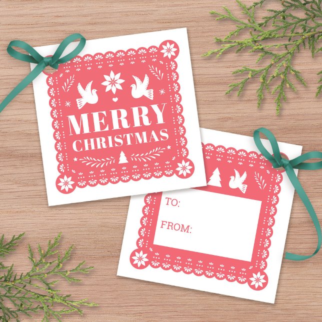 Papel Picado Mexikanisches Weihnachtsgeschenk Geschenkanhänger (Papel Picado Mexican Christmas Gift Tag by Fiesta Valley Print)