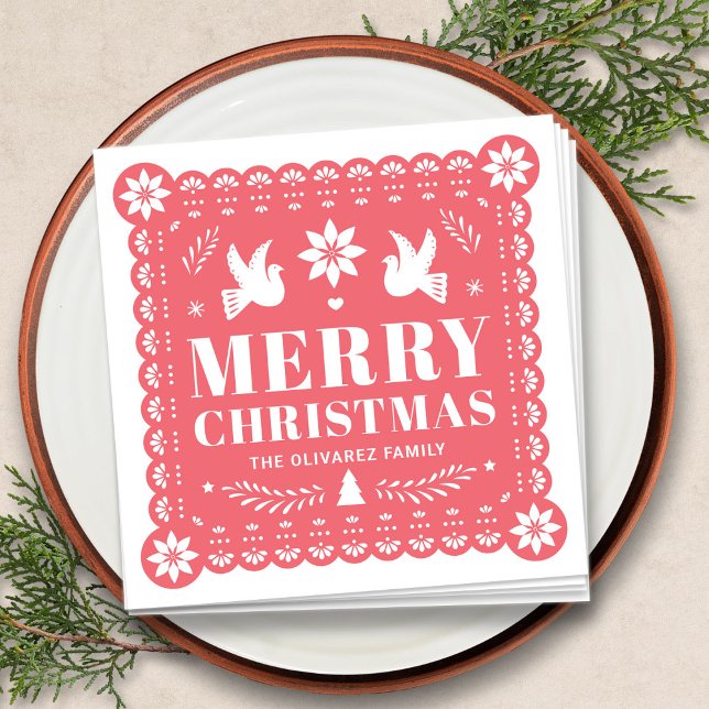 Papel Picado Mexikanisches Weihnachtsnachtsnacht N Serviette (Papel Picado Mexican Christmas Napkin by Fiesta Valley Print)