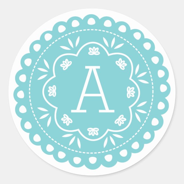 Papel Picado Monogram Stickers - Blau (Vorderseite)