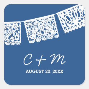 Papel Picado Navy Blue   GASTGESCHENK HOCHZEIT Quadratischer Aufkleber