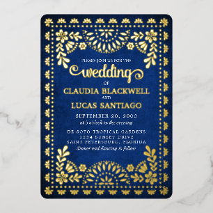 Papel Picado Navy Hochzeit Folieneinladung