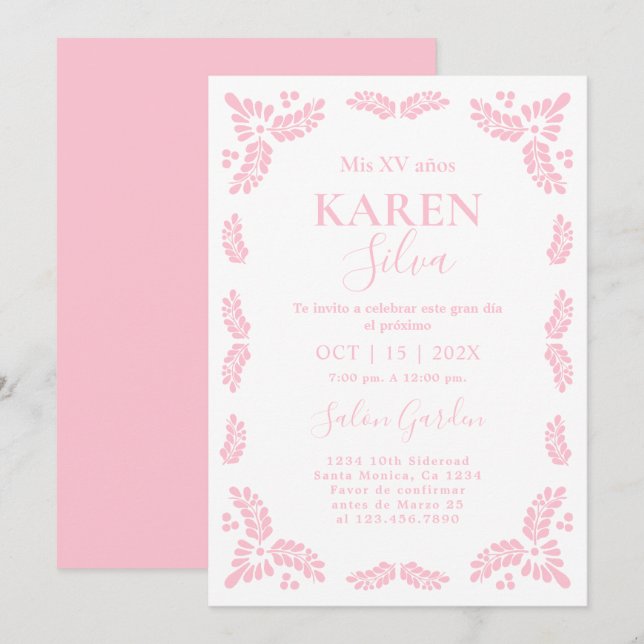 Papel Picado Pink Quinceanera Einladung (Vorne/Hinten)