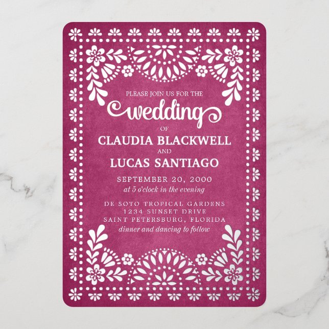 Papel Picado Pink Wedding Folieneinladung (Vorderseite)