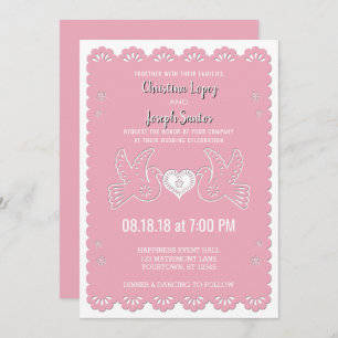 Papel Picado Rosa Liebesvögel Einladung Hochzeit