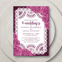 Papel Picado Rose Pink Burgundy Wedding Einladung