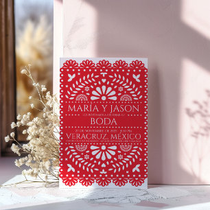 Papel Picado Rot Volkskunst Hochzeit Spanische Hoc Einladung