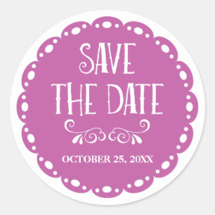 Papel Picado Save the Date Lilac Fiesta Wedding Runder Aufkleber