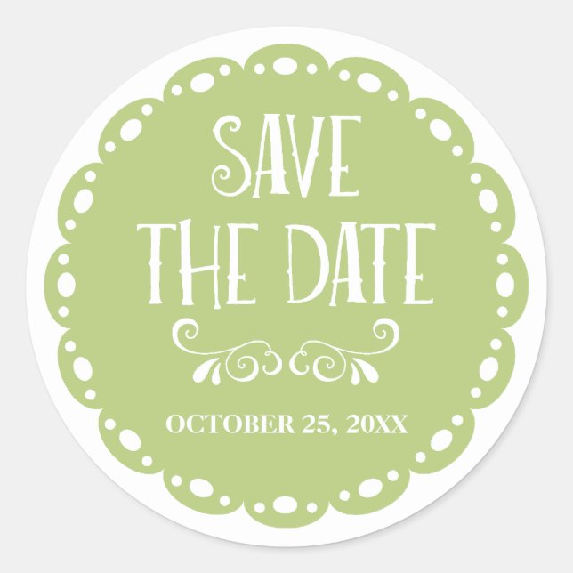 Papel Picado Save the Date Limone Fiesta Wedding Runder Aufkleber (Vorderseite)