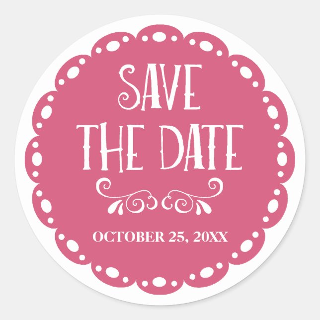 Papel Picado Save the Date Orange Fiesta Wedding Runder Aufkleber (Vorderseite)