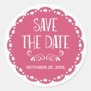 Papel Picado Save the Date Orange Fiesta Wedding Runder Aufkleber