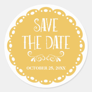 Papel Picado Save the Date Yellow Fiesta Wedding Runder Aufkleber