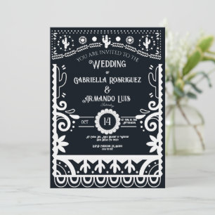 Papel Picado Schwarz-Weiße Hochzeitseinladung Einladung
