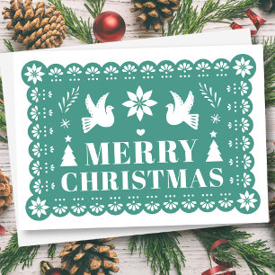 Papel Picado Style Mexikanische Weihnachtskarte Feiertagskarte