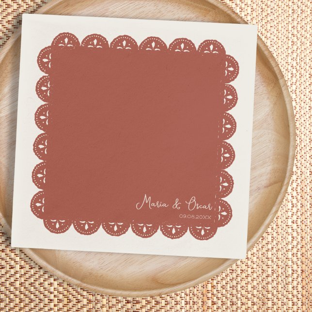 Papel Picado Terracotta Serviette (Papel Picado Terracotta Mexican Wedding Napkins)