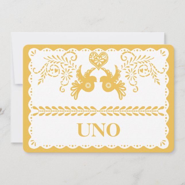 Papel Picado Tischnummer Gold Fiesta Dove Heart (Vorderseite)