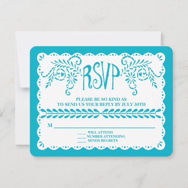 Papel Picado UAWG Blue Pool Fiesta Wedding Banner RSVP Karte (Vorderseite)