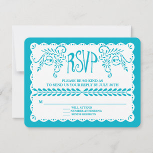 Papel Picado UAWG Blue Pool Fiesta Wedding Banner RSVP Karte
