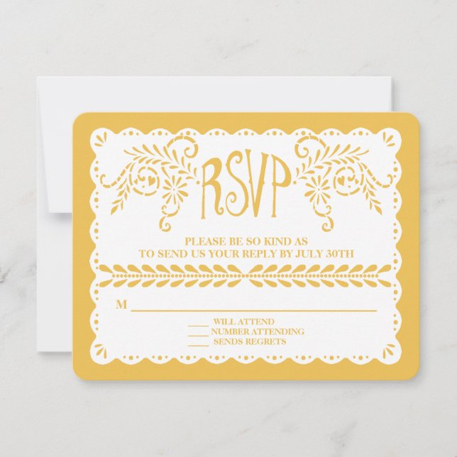 Papel Picado UAWG Gold Fiesta Wedding Banner RSVP Karte (Vorderseite)