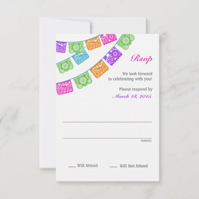 Papel Picado UAwg Multicolor RSVP Karte (Vorderseite)