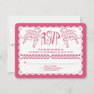 Papel Picado UAWG Pink Blue Fiesta Wedding Banner RSVP Karte