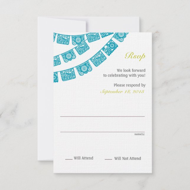 Papel Picado UAwg Wedding RSVP Karte (Vorderseite)