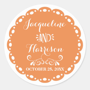 Papel Picado Umschlag Aufkleber Orange Fiesta Wedd