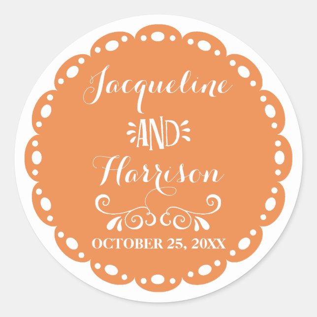 Papel Picado Umschlag Aufkleber Orange Fiesta Wedd (Vorderseite)
