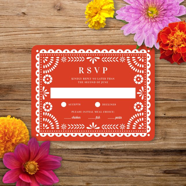 Papel Picado Warm Red | RSVP-Karte für Hochzeitser RSVP Karte (Von Creator hochgeladen)