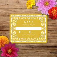 Papel Picado Warm Yellow | RSVP-Karte für Hochzeit