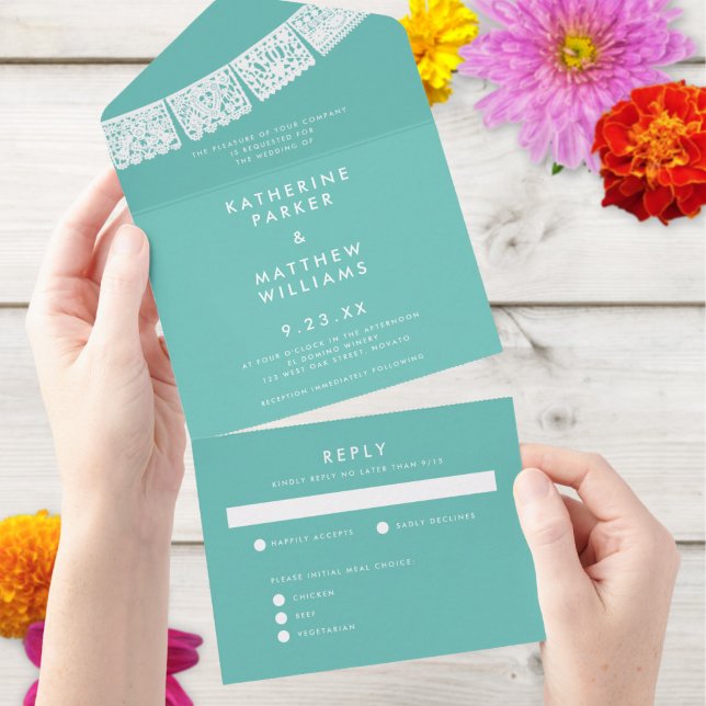 Papel Picado Wedding Banner Aqua All In One Einladung (Von Creator hochgeladen)