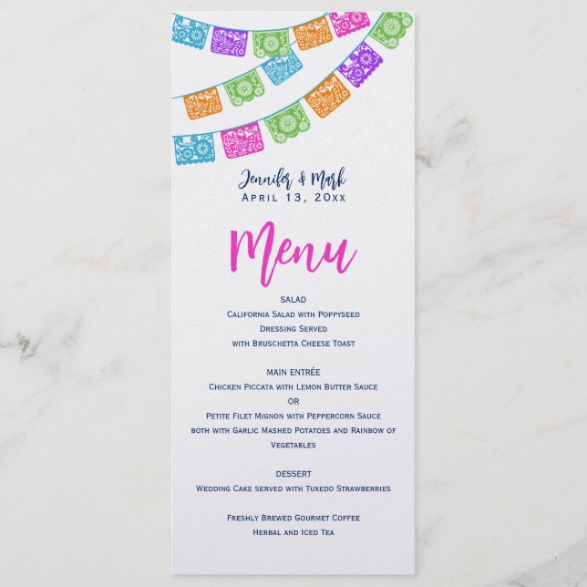 Papel Picado Wedding Menu Card Menükarte (Vorderseite)