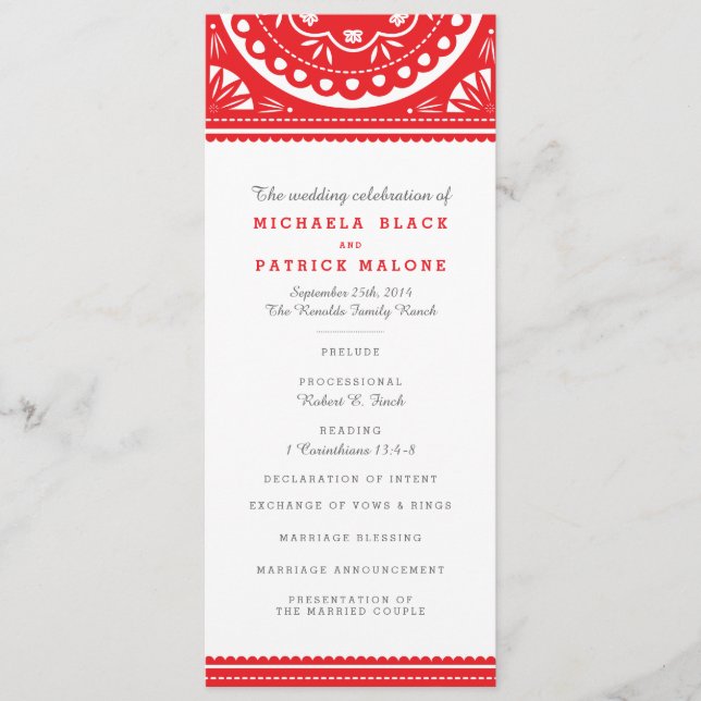 Papel Picado Wedding Program - Red - Programm (Vorderseite)