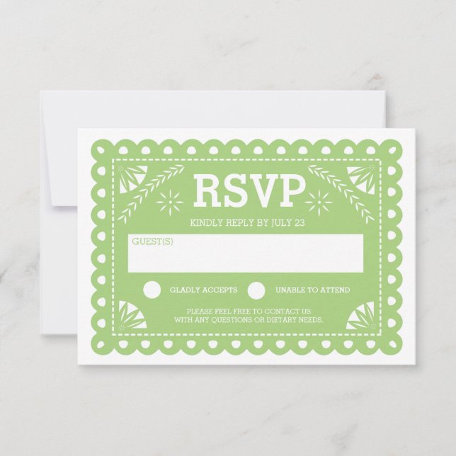 Papel Picado Wedding RSVP Green (Vorderseite)