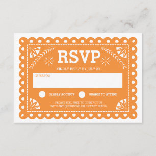 Papel Picado Wedding RSVP Orange Karte
