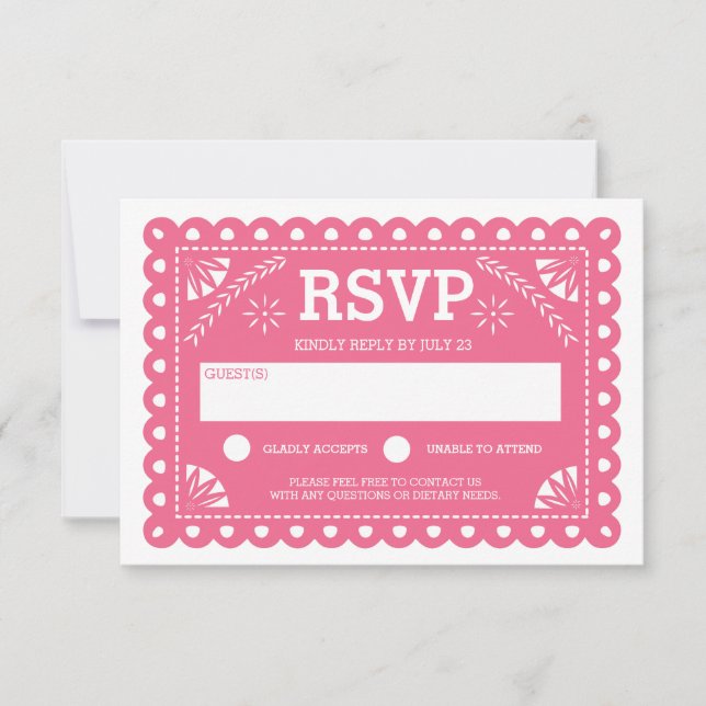 Papel Picado Wedding RSVP Pink Karte (Vorderseite)