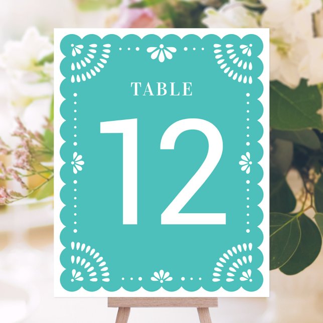 Papel Picado Wedding Tischnummer, Türkis (Mexican Papel Picado Table Number)