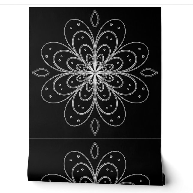 Papel Pintado Metallic flower tile abstract silver Tapete (Abrollen)
